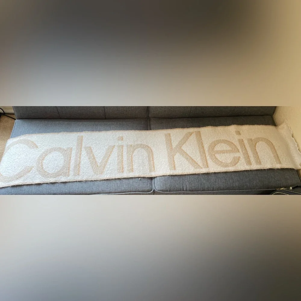 Calvin Klein Beige and Cream Logo Scarf